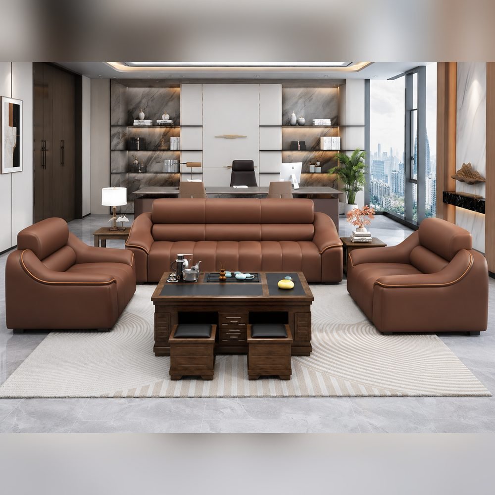 Cognac Leather Sofa Set