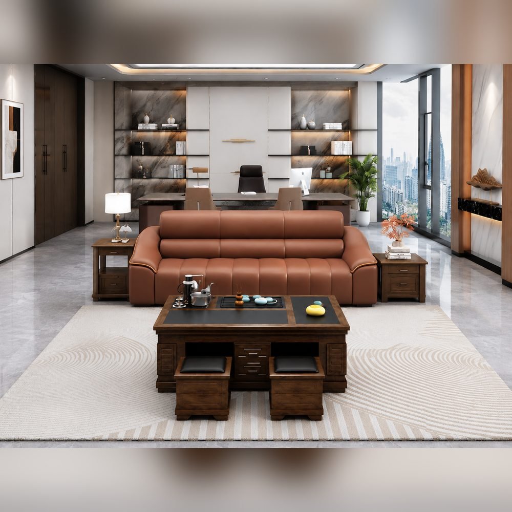 Cognac Leather Sofa Set