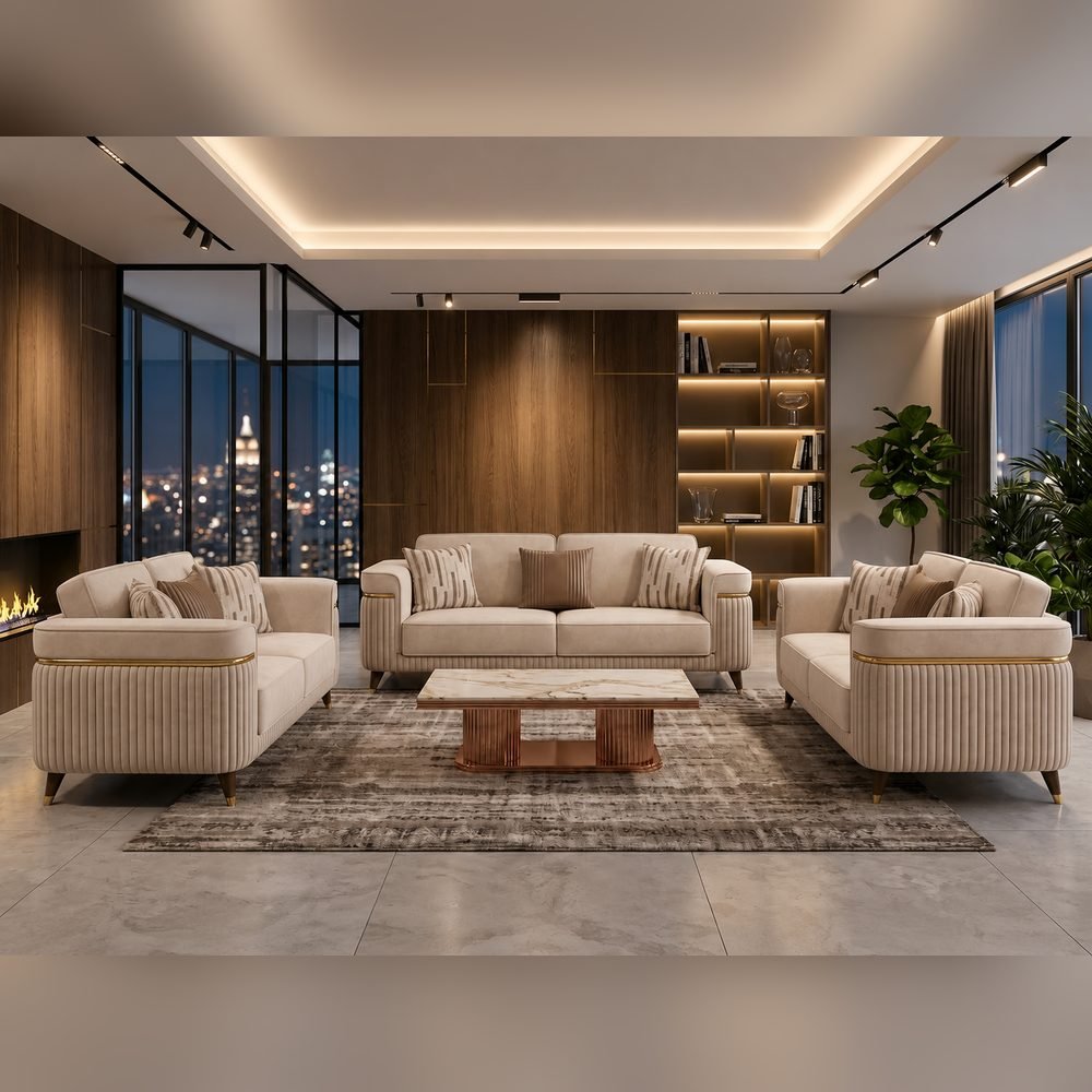 Fluta Greige Sofa Set