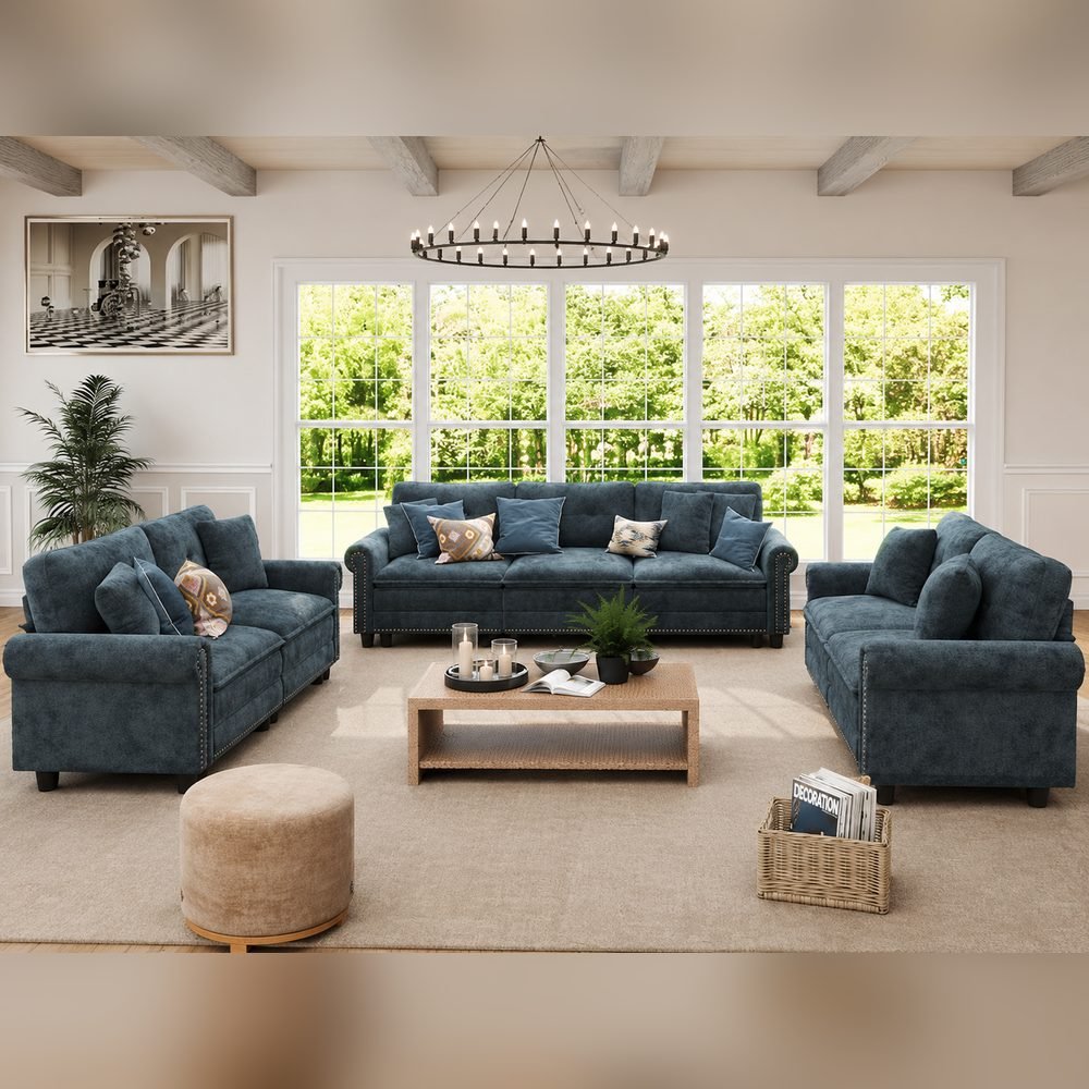 Indigo Pillow-Back Sofa Set