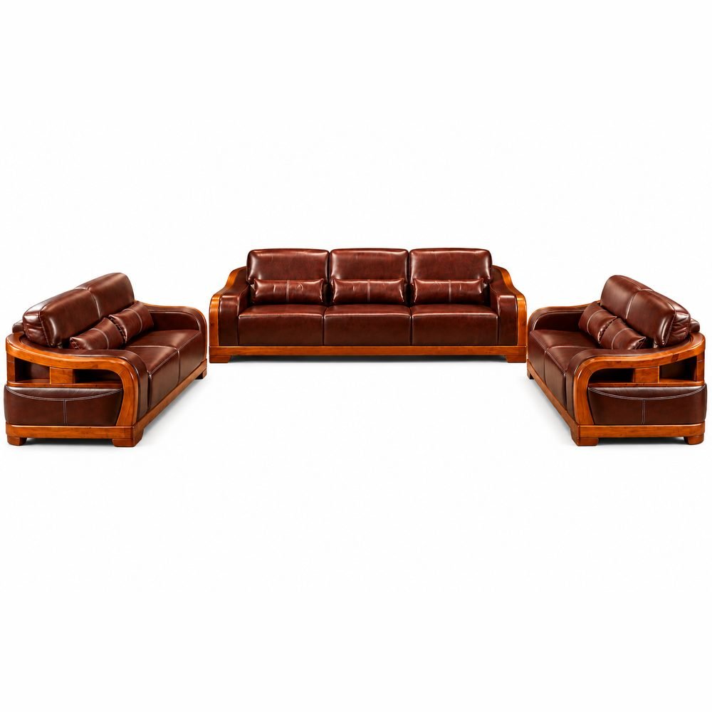 Maharana Teak Leather Sofa Set