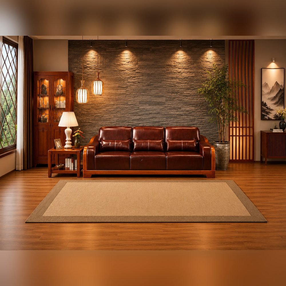Maharana Teak Leather Sofa Set