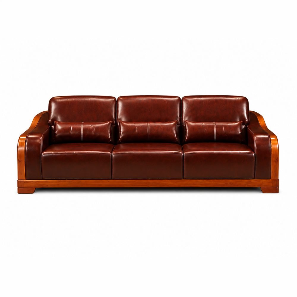 Maharana Teak Leather Sofa Set